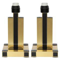 Willy Rizzo Brass and Black Resin Table Lamps 2