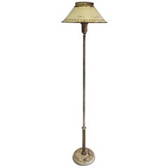 Retro French Shabby Chic Floor Lamp in White Enameled Tole 'Tin, circa 1930