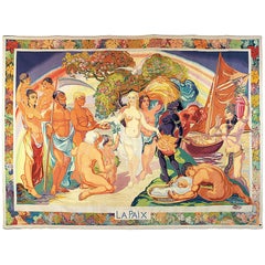 Vintage "Peace, " Monumental Art Deco Tapestry w/ Goddess of Abundance and Nudes, 1945