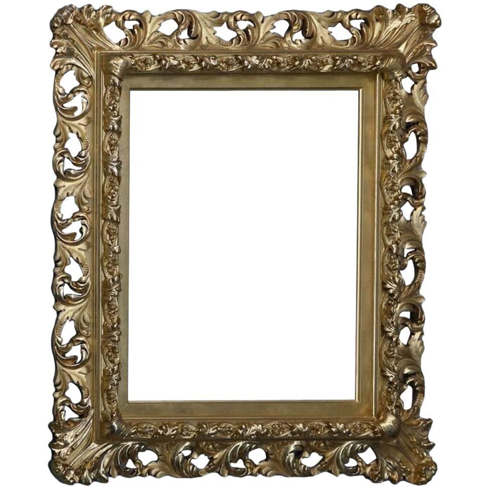 Antique French Rococo 1st Finish Gold Gilt Reticulated Frame, circa
