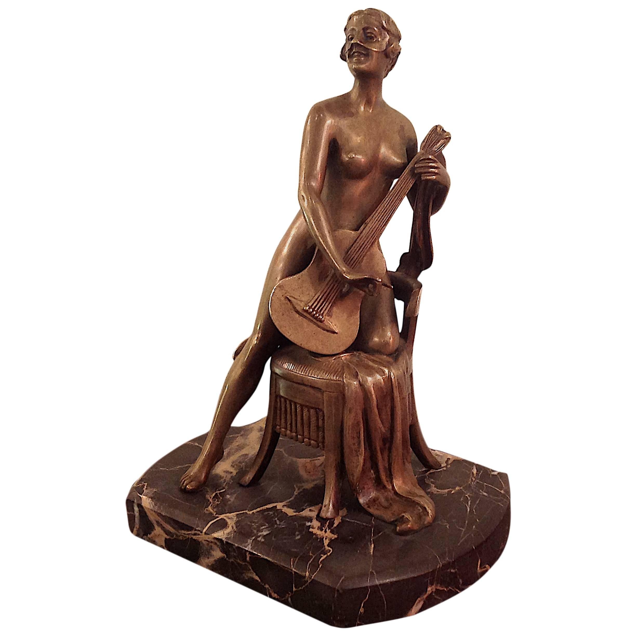 Art Nouveau Bronze Nude Woman Sculpture For Sale