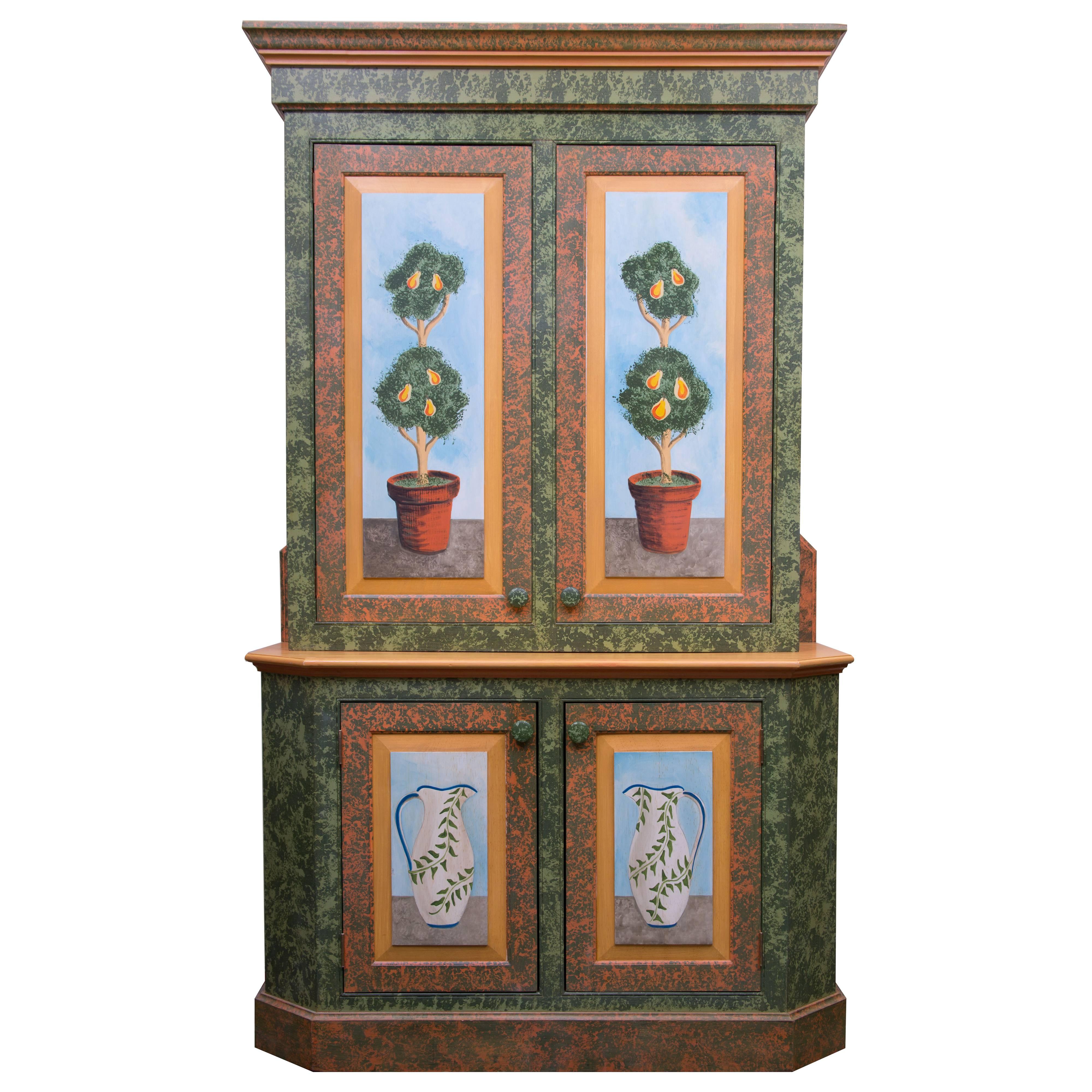Whimsical Hand-Painted Solarium or Garden Room Cabinet For Sale