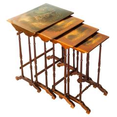 Superb Antique Quartetto Nest of Tables, 19th Century Hand-Painted 10
