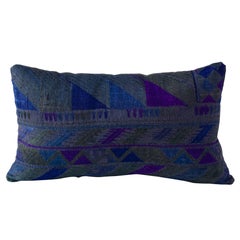 Antique Phulkari Pillow Over dyed--purple blue teal and green, Lumbar