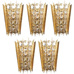Set of Five Crystal and Brass Sconces by Bakalowits & Sohne