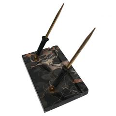 Beautiful Art Deco Black Marble Desk Pen Holder, 1940s 1