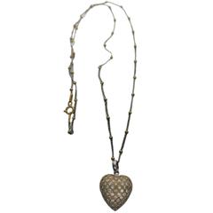 Pave Diamonds and 18 Karat Gold Pendant Heart Necklace in the Style of Cartier