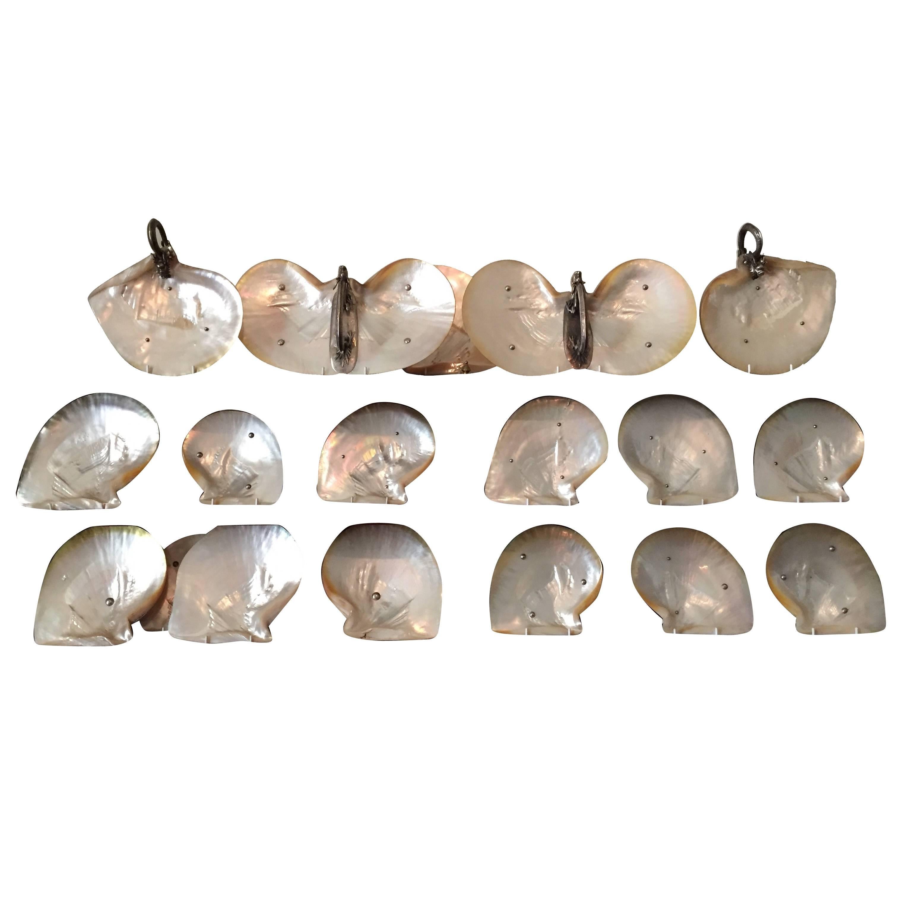 Eighteen-Piece Silver Mounted Mother-of-Pearl Dessert Service For Sale