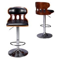 Pair of Contemporary Bar or Kitchen Stools with Black Seat Upholstery