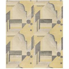 'Art Deco_Lemon' Hand-Knotted Tibetan Contemporary Geometric Rug Wool & Silk