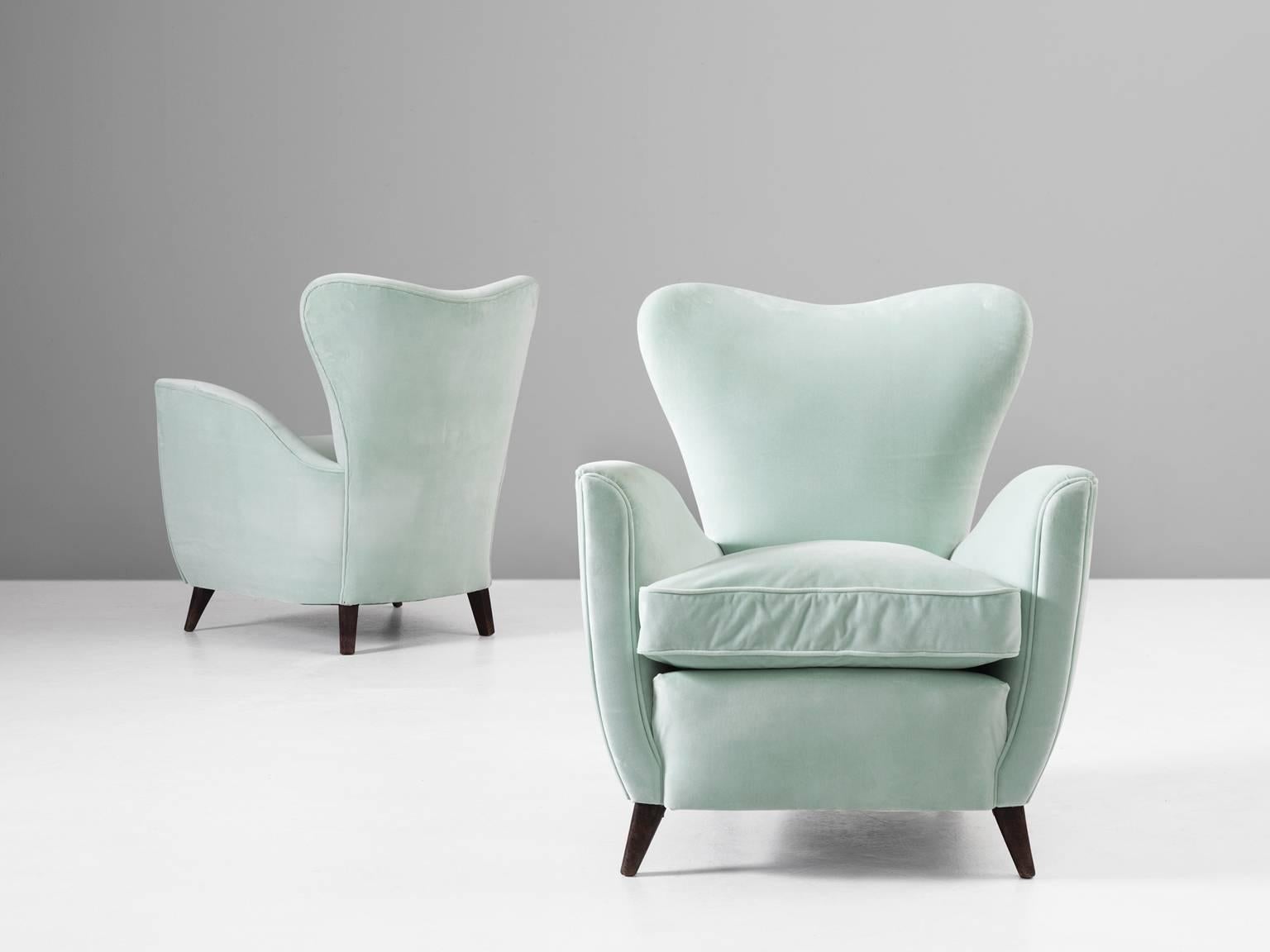 Set of Two Italian Easy Chairs in Mint Green Upholstery In Excellent Condition In Waalwijk, NL