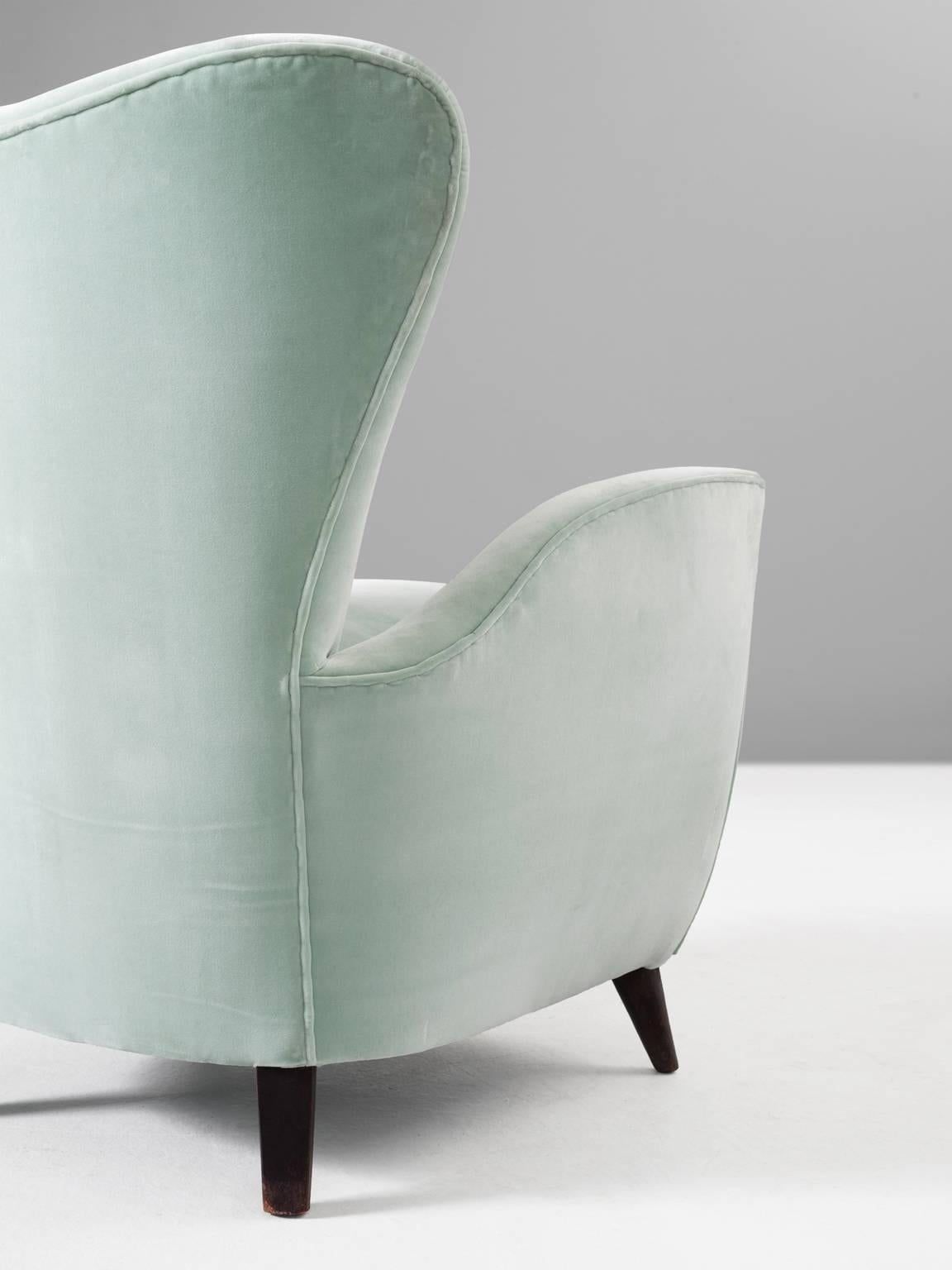 Mid-20th Century Set of Two Italian Easy Chairs in Mint Green Upholstery