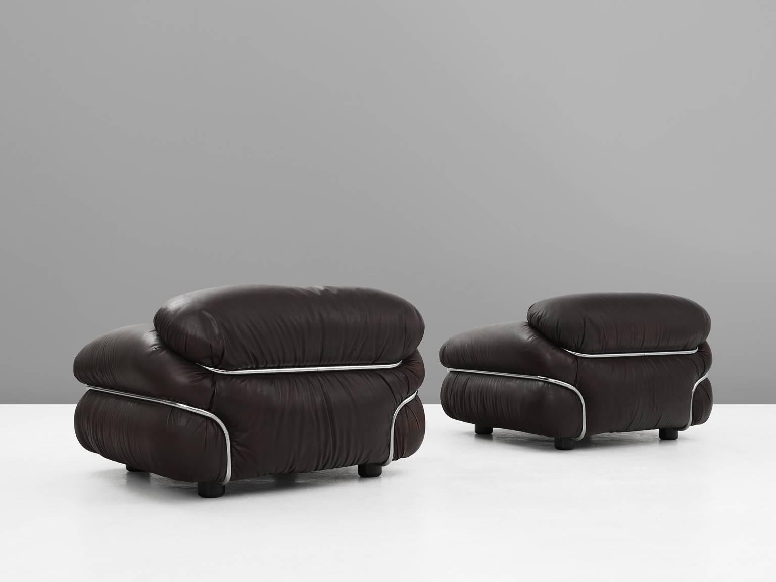 Italian Gianfranco Frattini Pair of 'Sesann' Lounge Chairs for Cassina