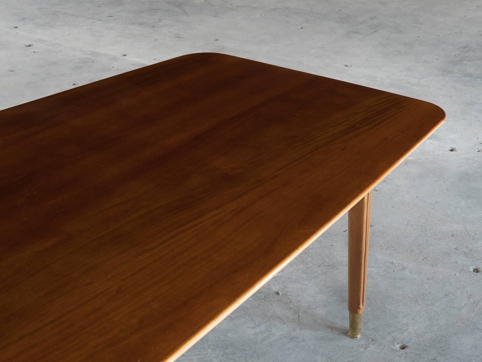 Mid-20th Century Extremely Large Danish Dining Table in Mahogany and Brass