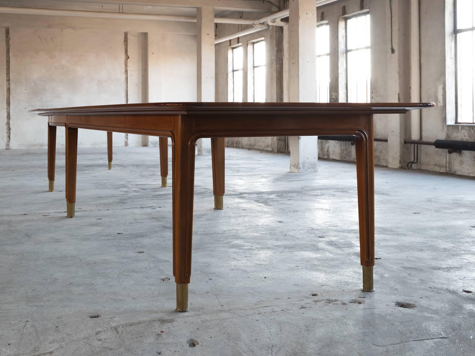 Scandinavian Modern Extremely Large Danish Dining Table in Mahogany and Brass