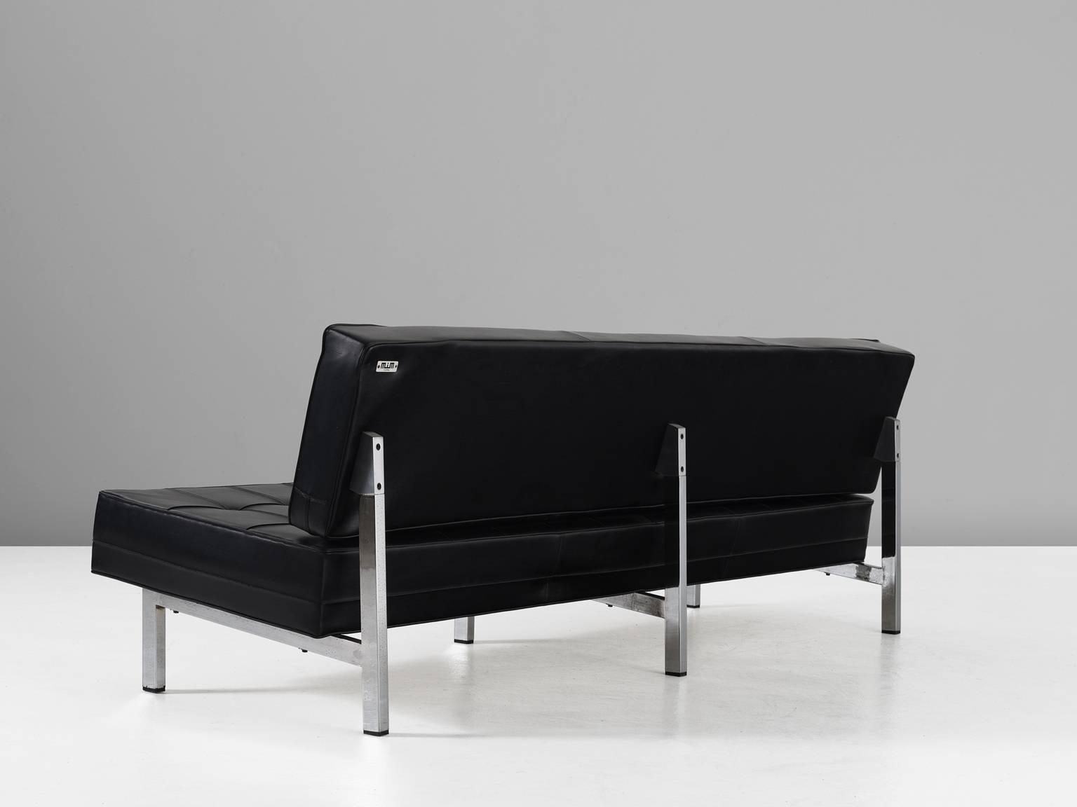 Italian MIM Roma Black Leather Sofa, 1960s