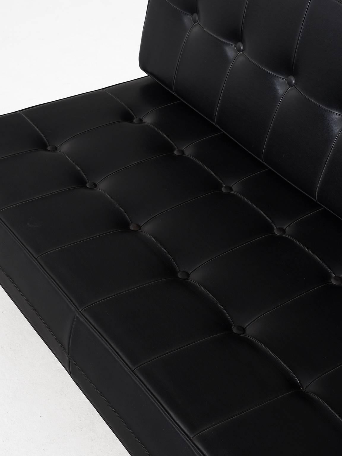 Mid-20th Century MIM Roma Black Leather Sofa, 1960s