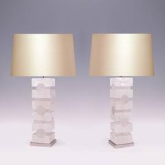 Pair of Sculptured Rock Crystal Quartz Lamps