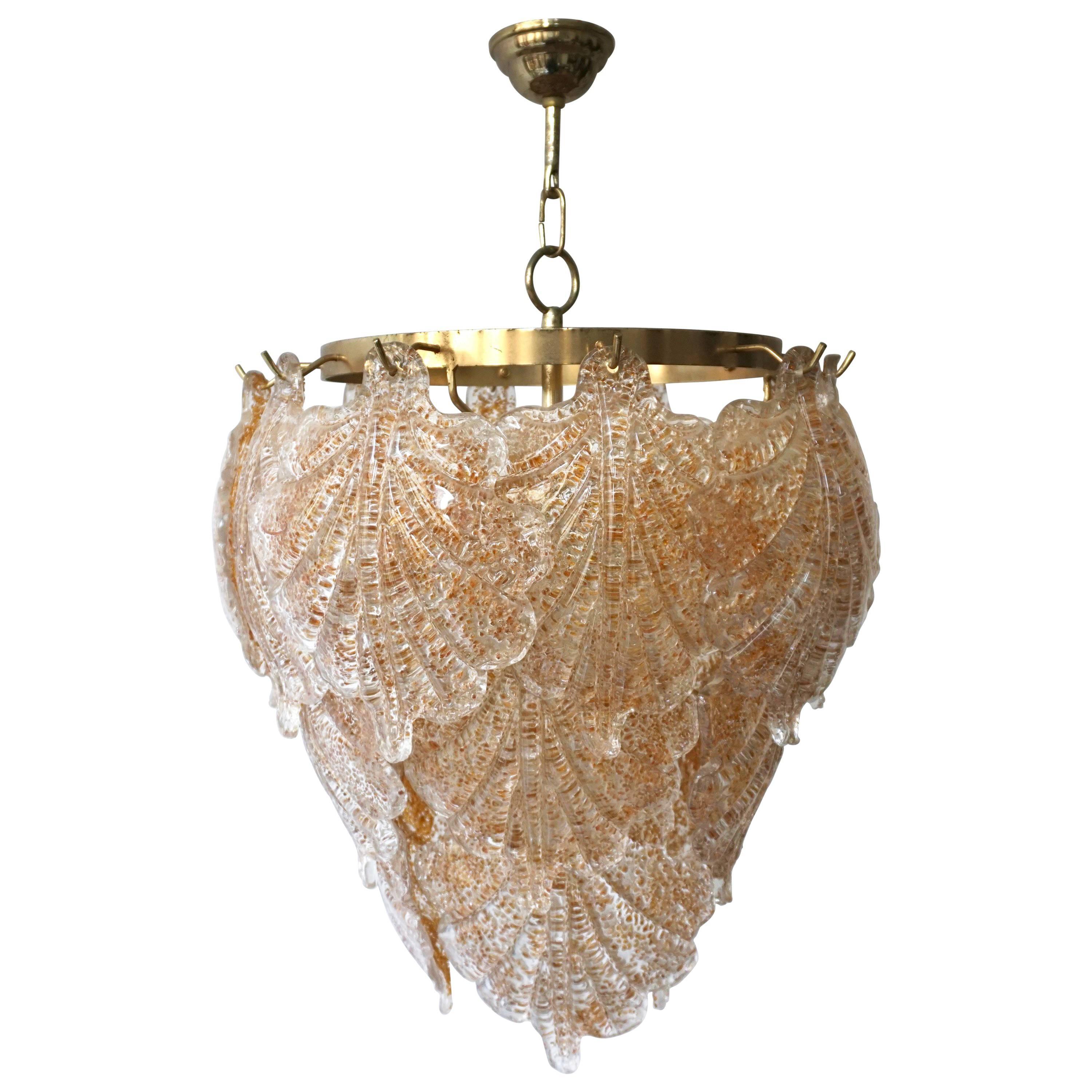 Three Brass and Murano Glass Chandeliers For Sale