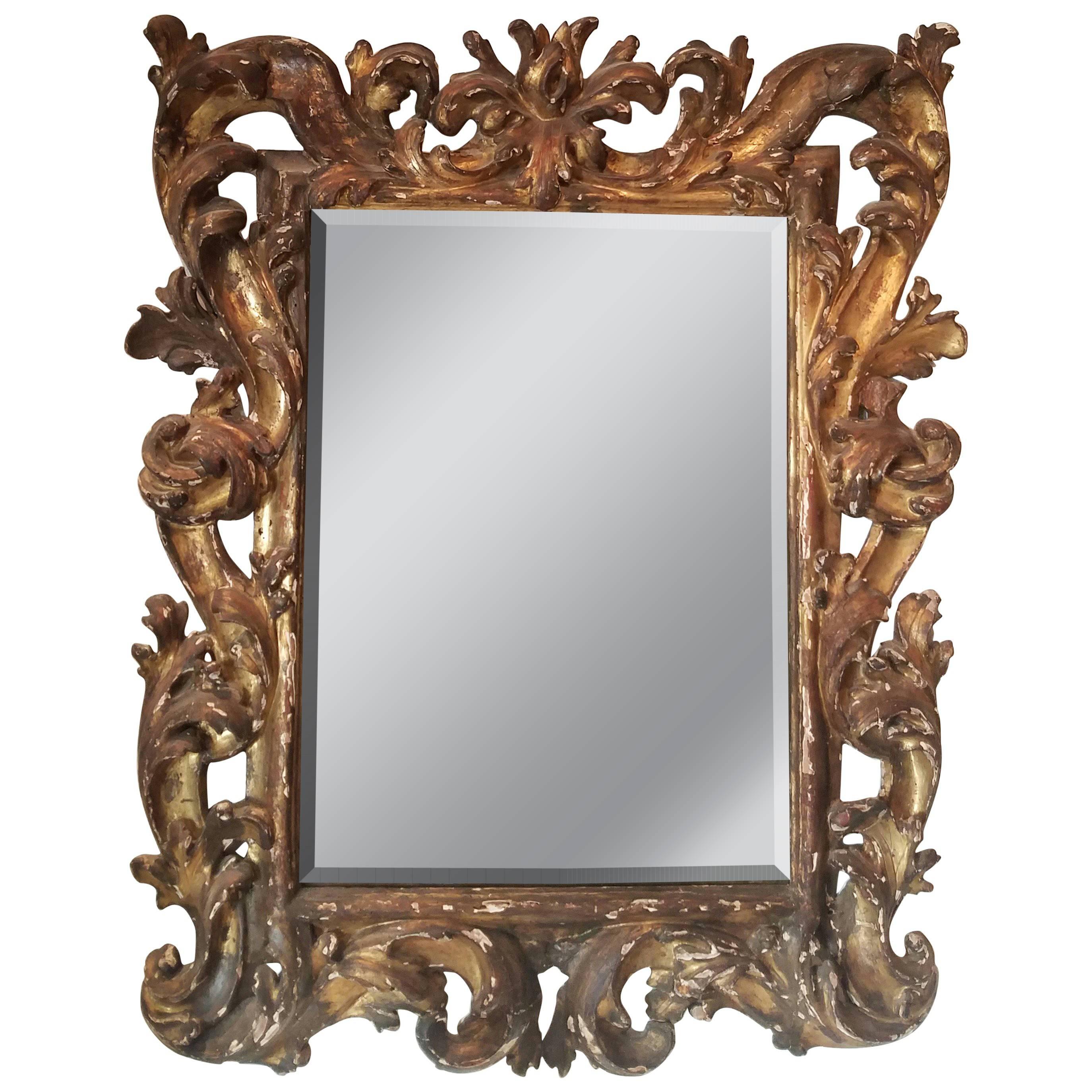 18th Century Italian Giltwood Carved Mirror