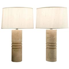 Pair of Italian Travertine table Lamps 1960s