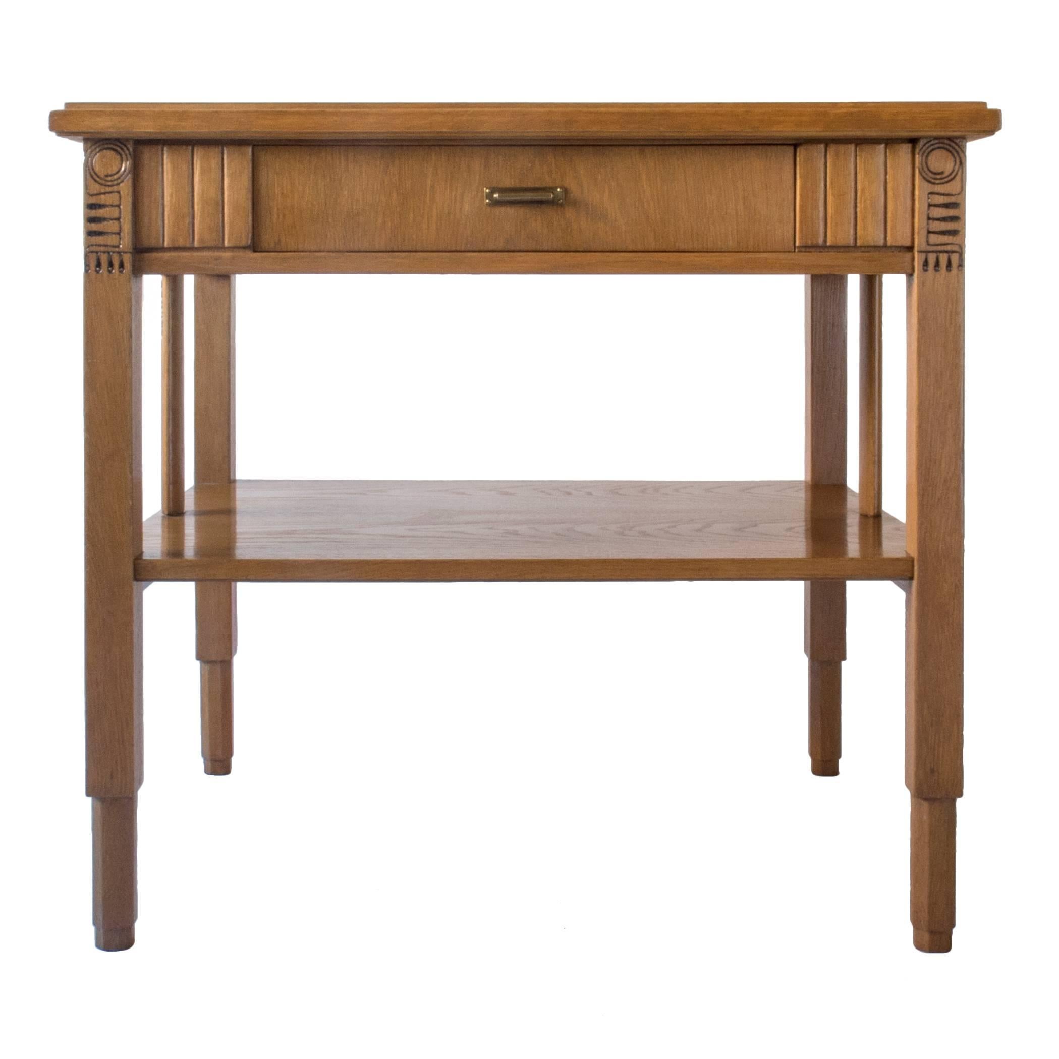 Manner of Eliel Saarinen, Finnish Carved Oak Two-Tier Jugend Sideboard or Table