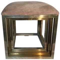 Pair of Brass, Steel and Leather Stools by Romeo Rega, 1960s, Italian