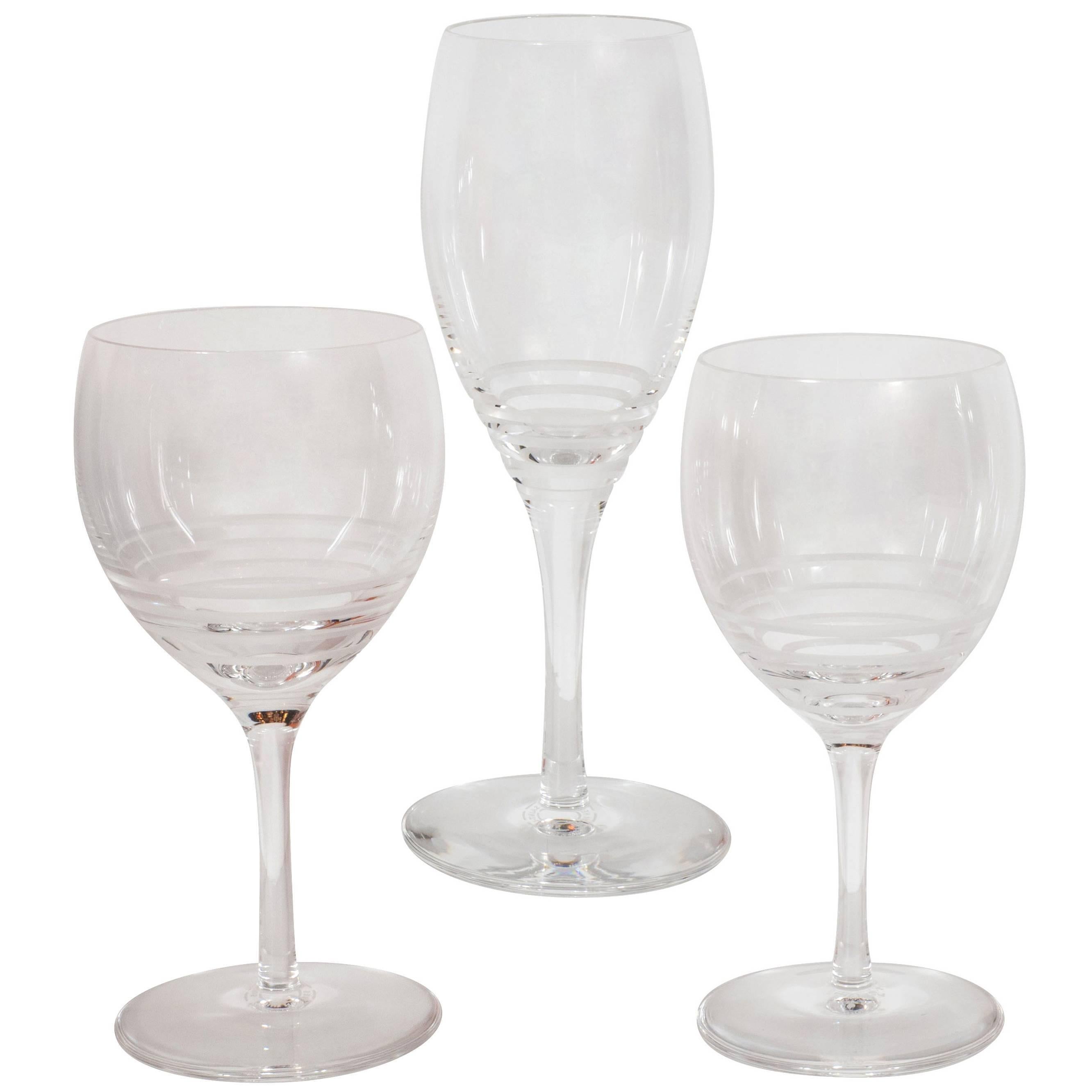 Suite of 12 Red, White and Champagne Crystal Glasses by Saint-Louis for Hermes