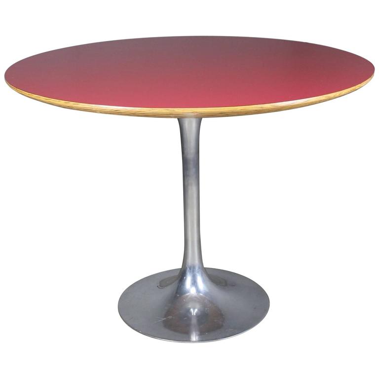Saarinen Style Polished Aluminium Tulip Base Dining Table with Red