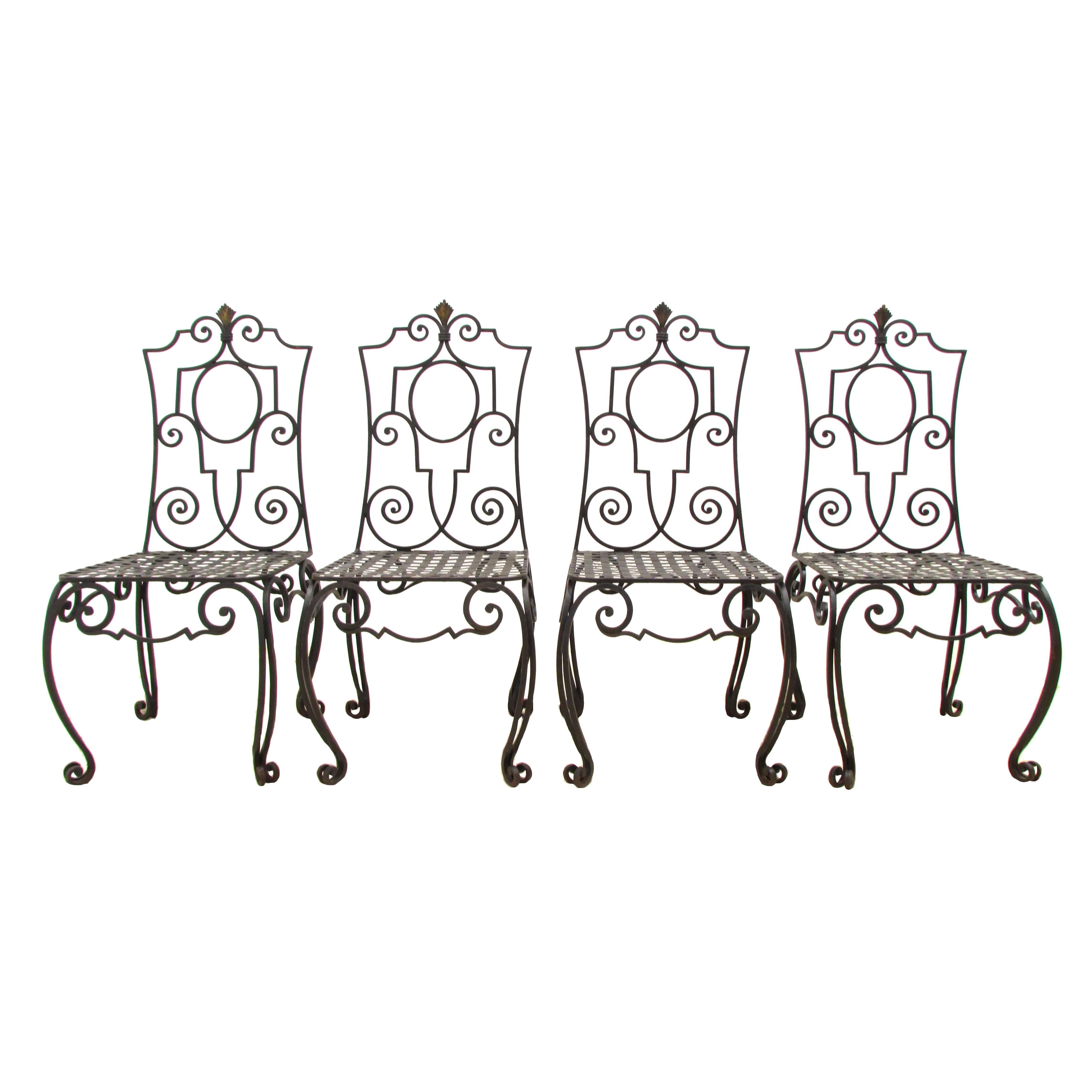 Set of Four Jean-Charles Moreux Style Wrought Iron Chairs For Sale