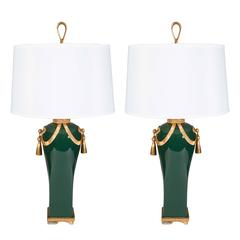 Pair of 1940s Hollywood Regency Brass and Ceramic Table Lamp 5