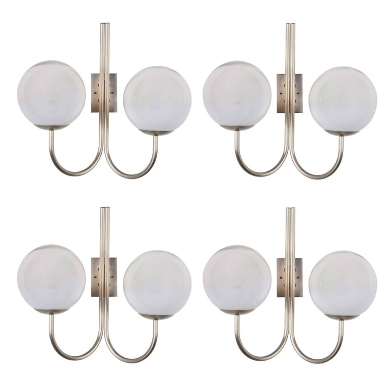 Four Opaline Glass Wall Lights For Sale