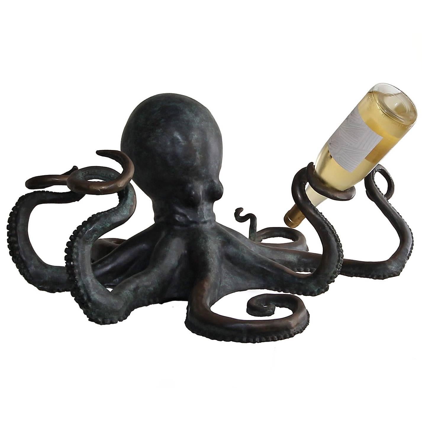 Very Large, Rare Maitland-Smith Bronze Octopus Sculpture and Wine Bottle Holder