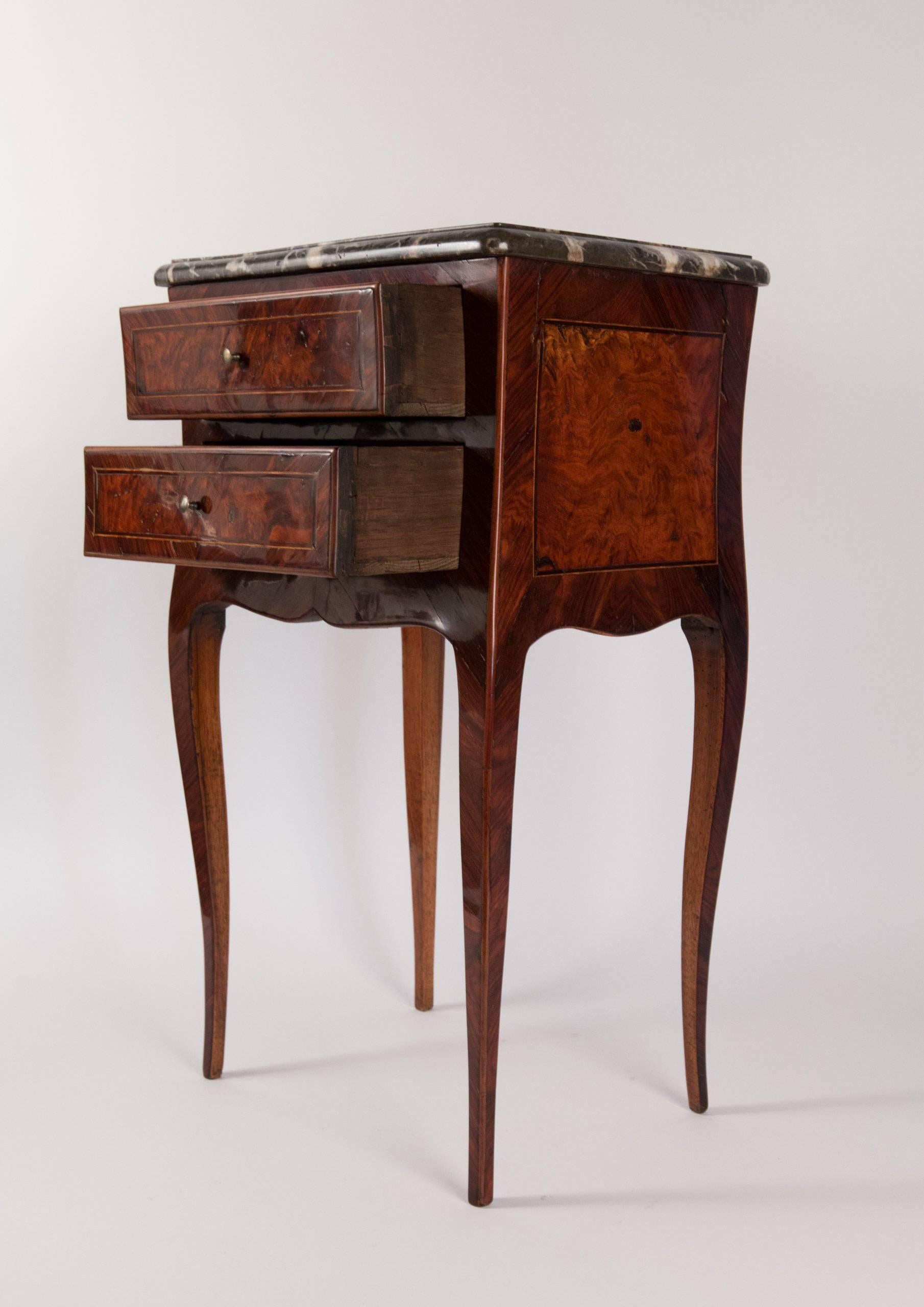 Fruitwood French Small Louis XV Style Serpentine Commode with Marble Top, circa 1820-1830 For Sale