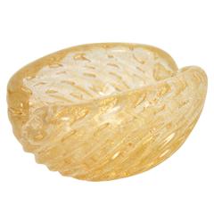 Barovier Toso Controlled Bubbles and Gold Flecks Scalloped Glass Bowl or Ashtray