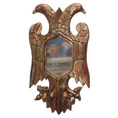 20th C European Double Headed Carved Painted Gilt Wood Mirrored Eagle Sconce