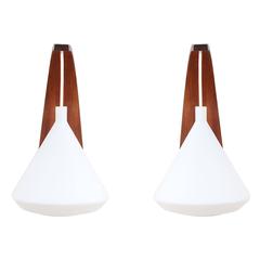Mid-Century Modern Pair of Wall Lamp in Teak and Opal