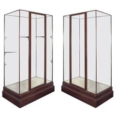 Pair of Tall Wooden Showcases or Vitrines, circa 1900