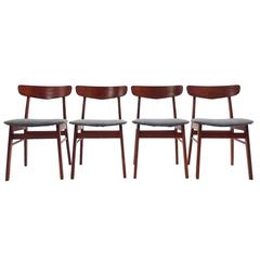 Danish Farstrup Grey Wool and Teak Set of four Dining Chairs, Midcentury, 1960s