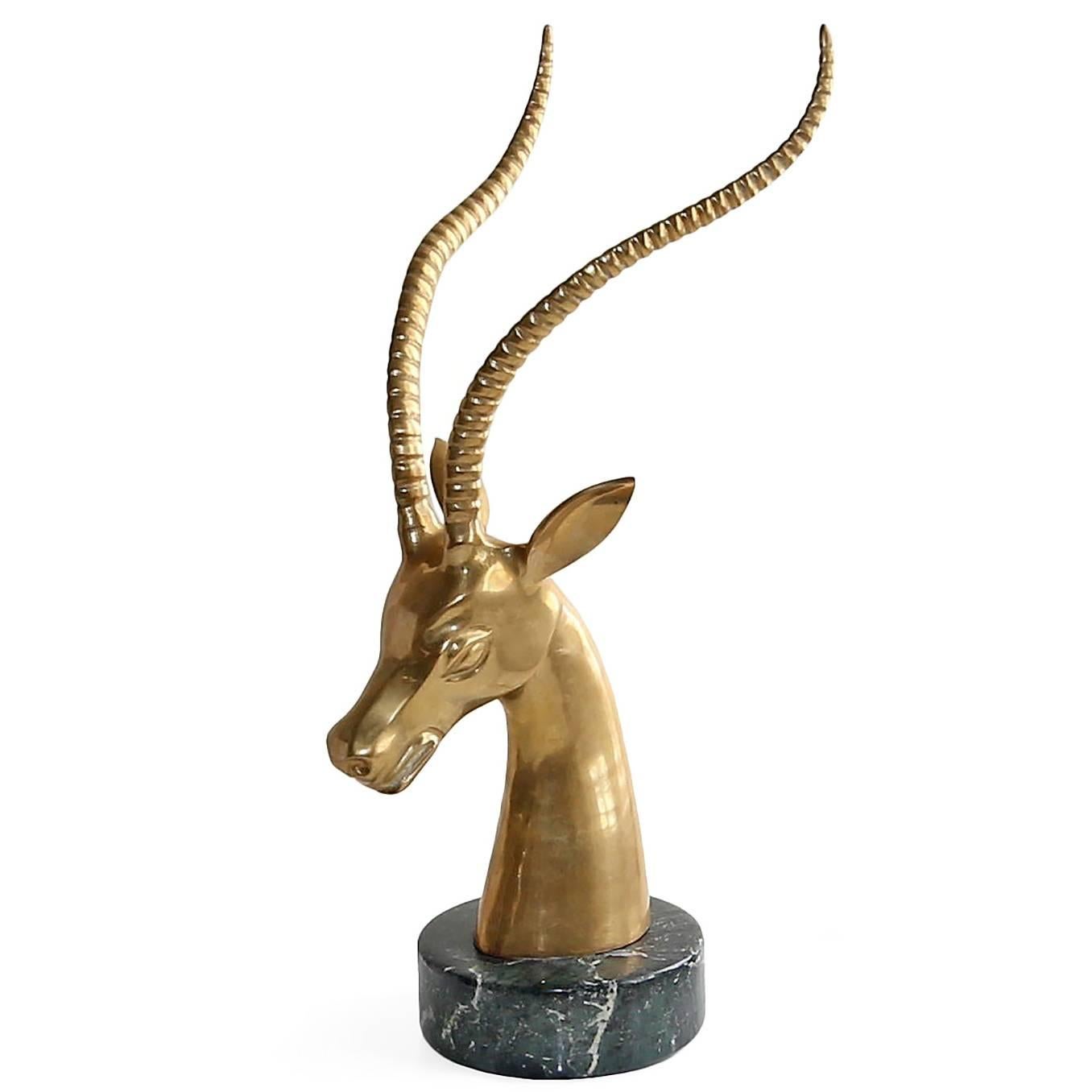 Iconic Brass Mid-Century Bust of Impala/Antelope Attributed to Dolbi Cashier For Sale