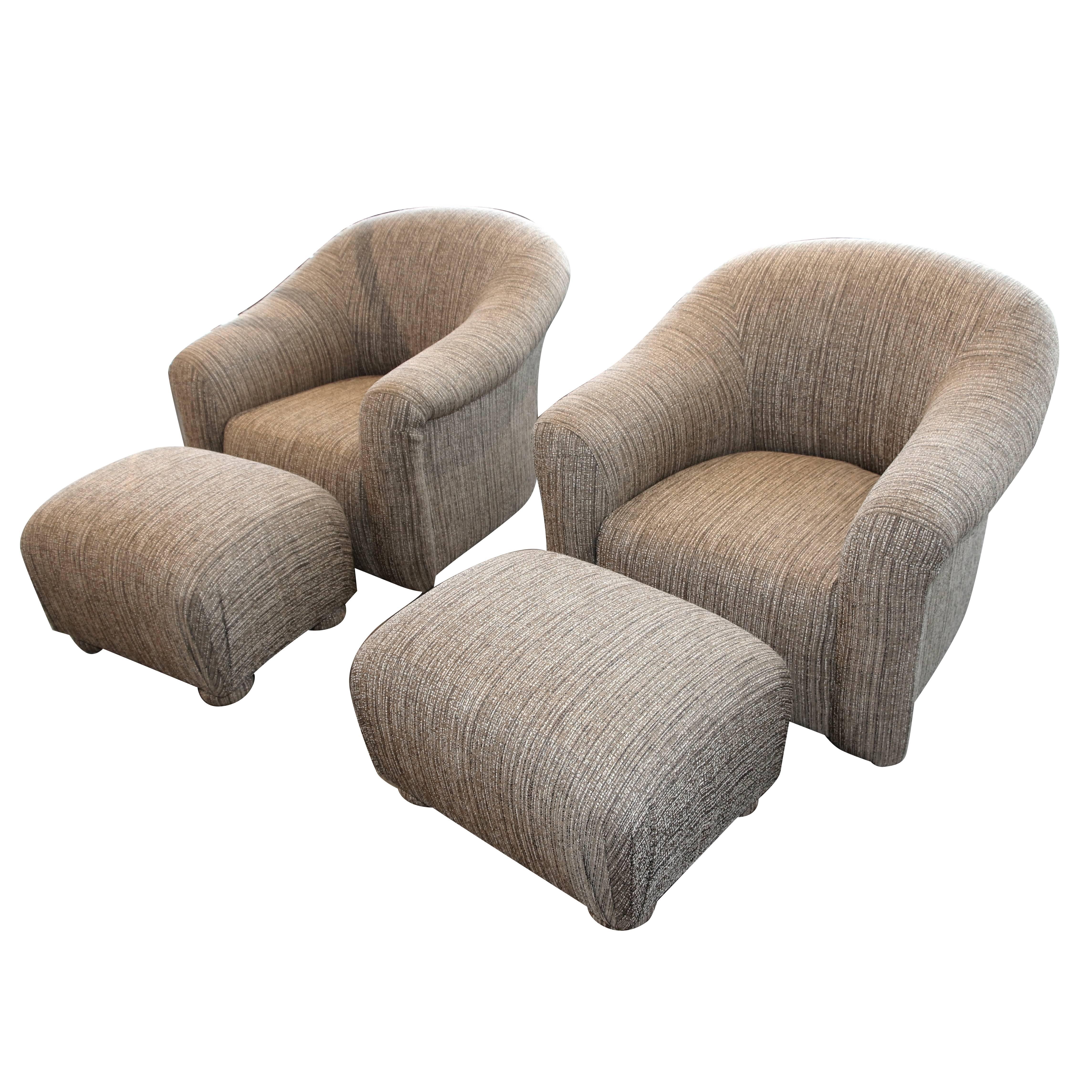 Pair of Comfortable Swivel A. Rudin Chairs and matching ottomans