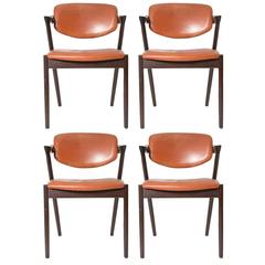 Four Kai Kristiansen Cognac Leather and Mahogany 'Z' Dining Chairs 1