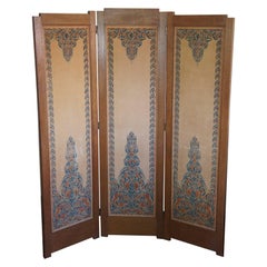 Dutch Arts and Crafts Folding Screen with Batik Printed Felt on Wooden Panels