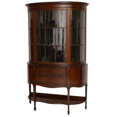 Antique Edwardian Bow Fronted Mahogany Inlaid Display Cabinet