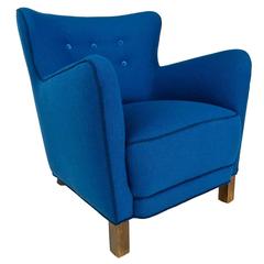 Mid-Century Fritz Hansen Armchair in Blue Wool, Danish, 1940s 2