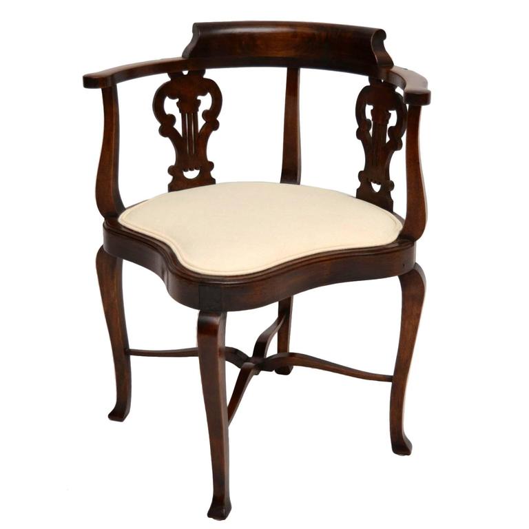Antique Edwardian Mahogany Corner Armchair at 1stDibs