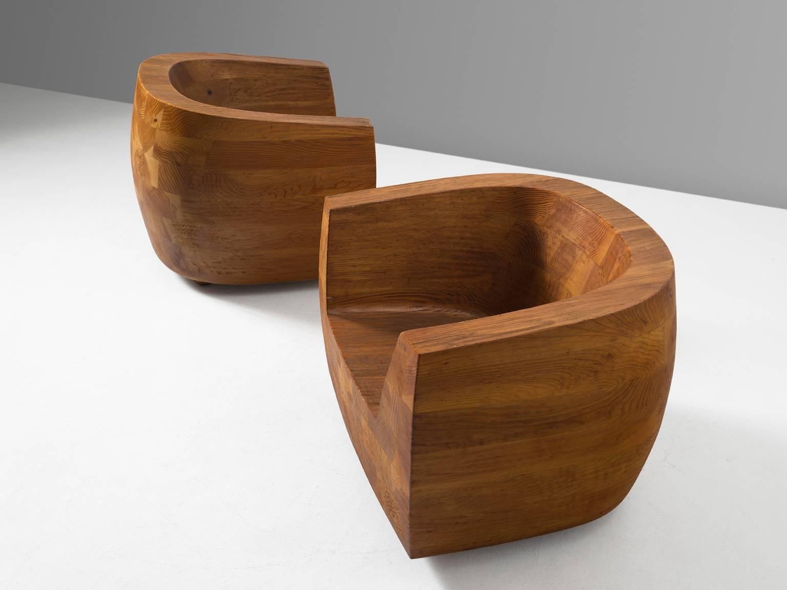 Mid-Century Modern Isamu Kenmochi Pair of 'Kashiwado' Chairs for Tendo Mokko, Japan