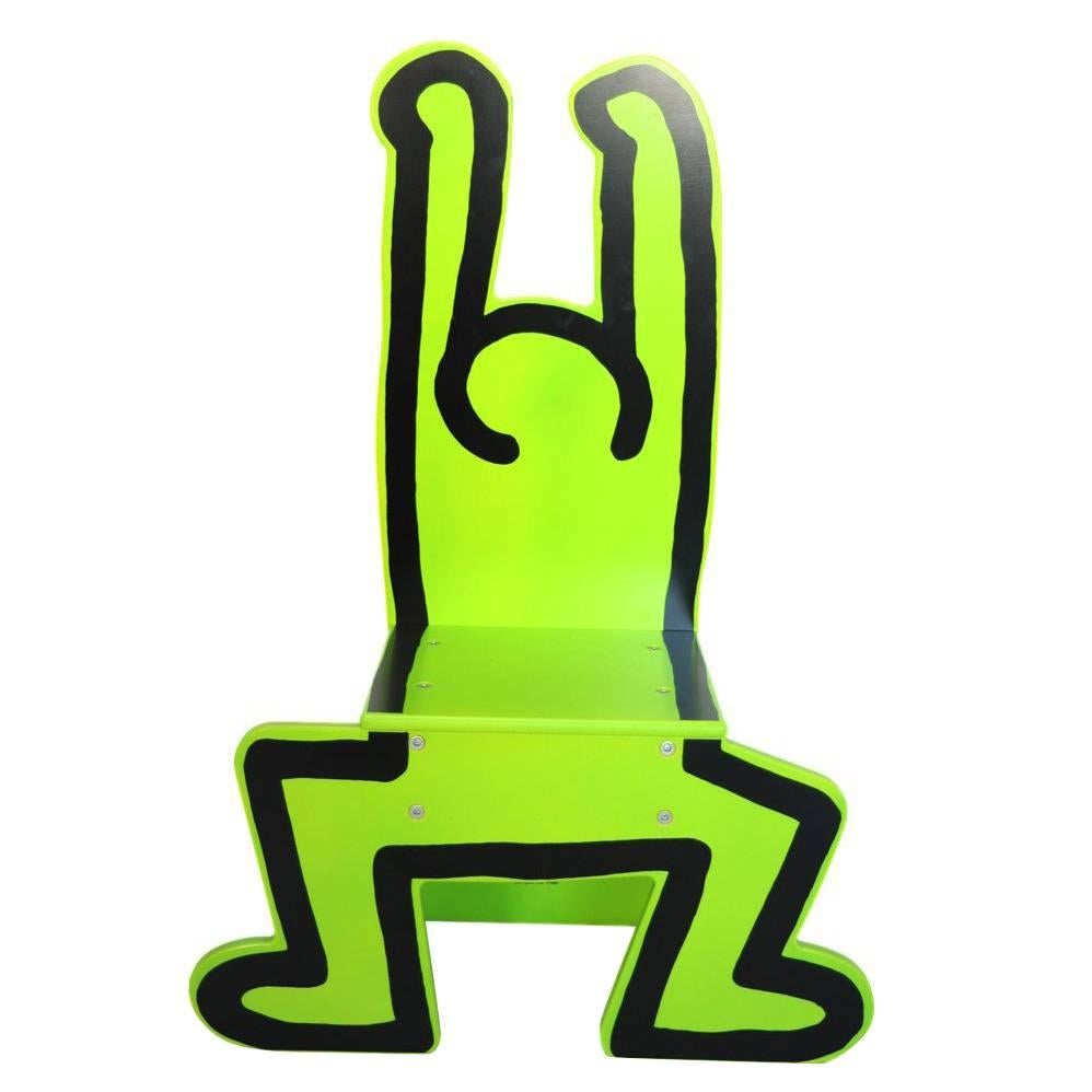 Child Figure Chair by Keith Haring in Day-Glo Green, 1990s