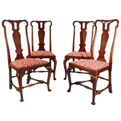 Antique Rare Set of Four Queen Anne Period Walnut Side Chairs