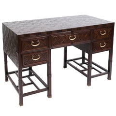 1960's Anglo Chinese Bamboo Parquet Hardwood Campaign Desk